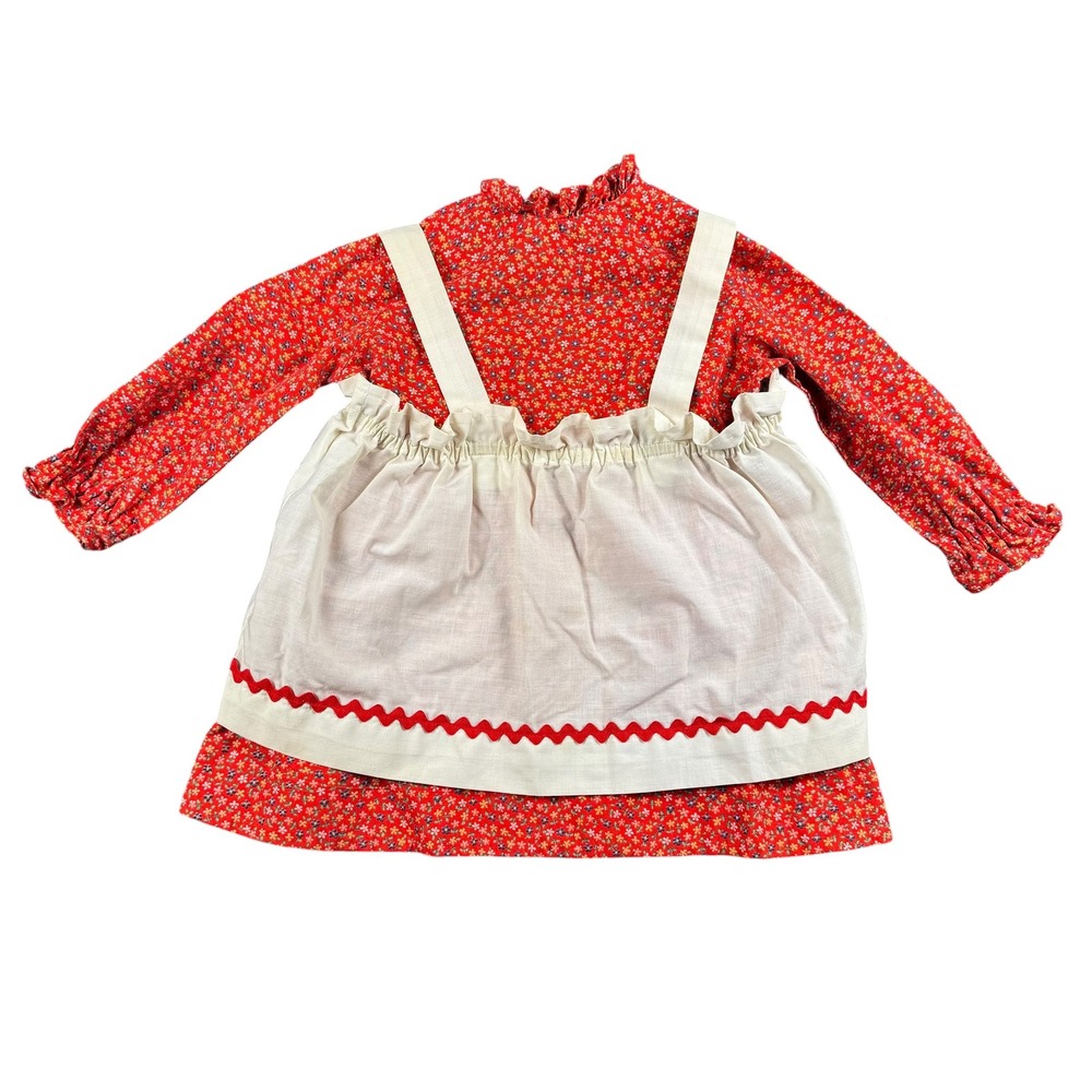 Vintage Handmade Girls Prairie Dress‎ Set Calico Floral Pinafore Cottagecore 963